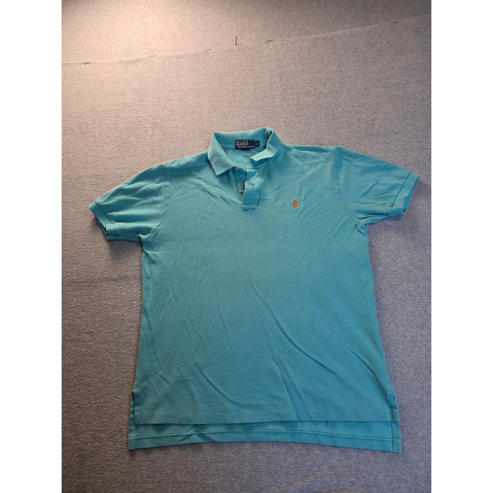 Polo Ralph Lauren Mens Turquoise‎ Blue Orange Pony Pique Cotton Polo Shirt Large